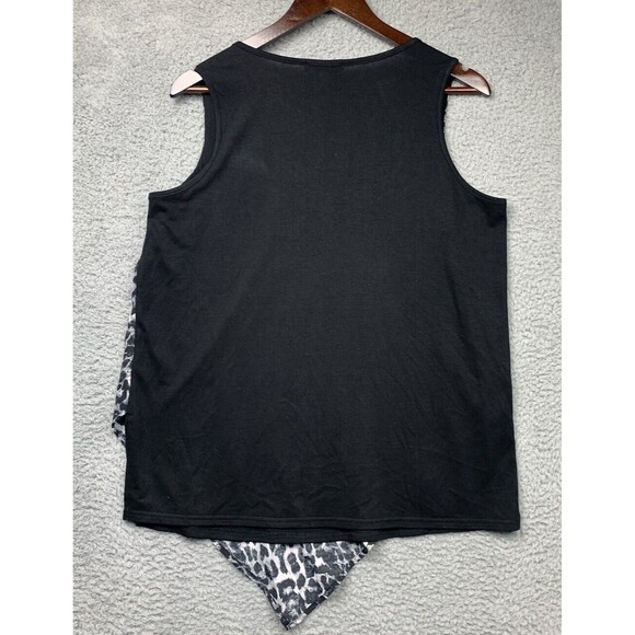 DG2 Diane Gilman Shirt Womens M Black Leopard Print Asymetrical Hem - Picture 8 of 11
